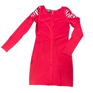 Bebe Red Bandage Bodycon Dress Women’s Medium Cutout Shoulder Long Sleeve Party